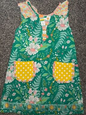 Wildflowers Teal Floral A-Line Dress with Yellow Polka Dot Pockets